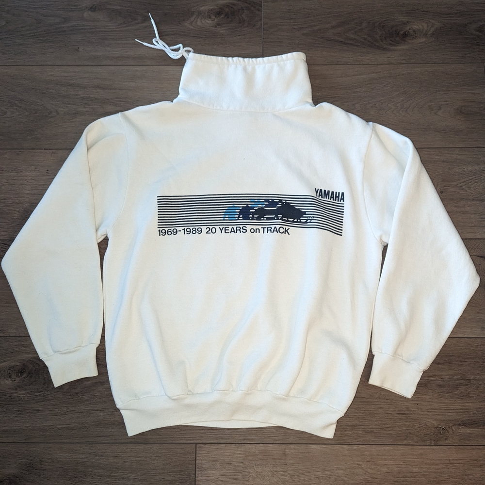 Vintage Yamaha 1980s Sweater Snow Mobile 20 Years On The Track White Pullover
